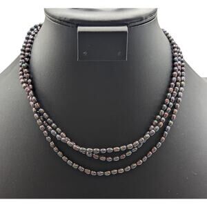 VTG Tahitian South Sea Baroque Pearl Triple Strand 925 Sterling Clasp Necklace